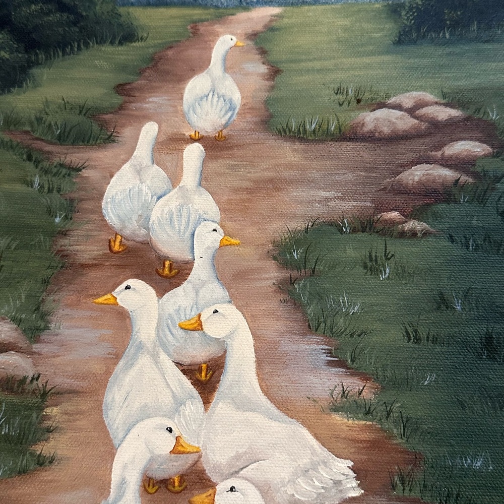 Original 1987 Country Cottage Geese Painting by M Hogle Acrylic on Canvas 11x14” - Picture 14 of 15